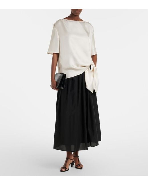 Loulou de Saison Black Naya Gathered Cotton And Silk Maxi Skirt