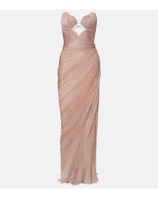 Maria Lucia Hohan Pink Ananda Pleated Silk Muslin Bustier Gown