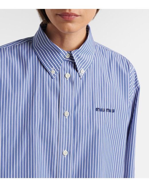 Miu Miu Blue Striped Cropped Cotton Poplin Shirt