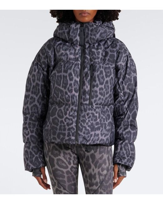 Adidas By Stella McCartney Gray Hooded Leopard-Print Puffer Jacket