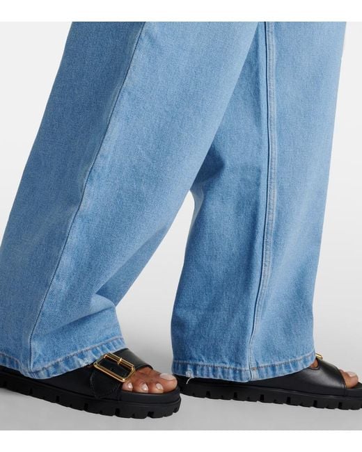 Jeans A Gamba Larga Con Logo di Prada in Blue