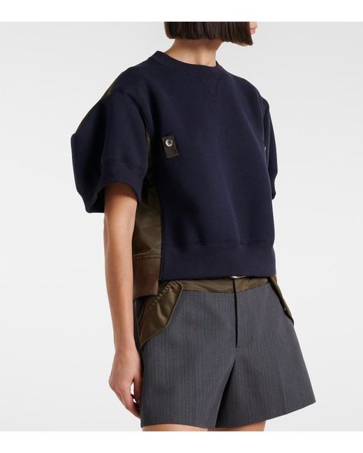 Sacai Blue Cotton-Blend And Twill Sweatshirt