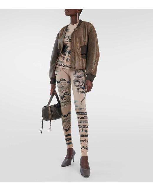 Jean Paul Gaultier Natural X Knwls Printed Mesh leggings