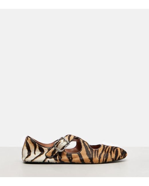 Alaïa Brown Tiger-Print Calf Hair Ballet Flats