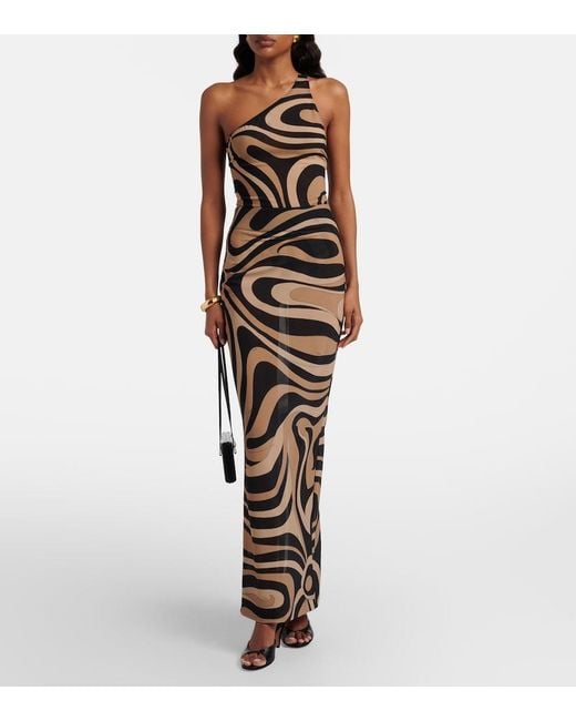 Emilio Pucci Natural Marmo One-Shoulder Bodysuit