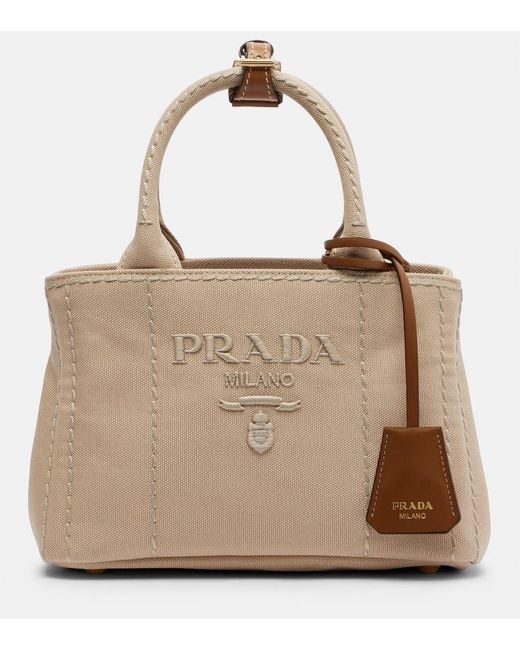 Prada Natural Jardiniere Mini Canvas Top-Handle Bag