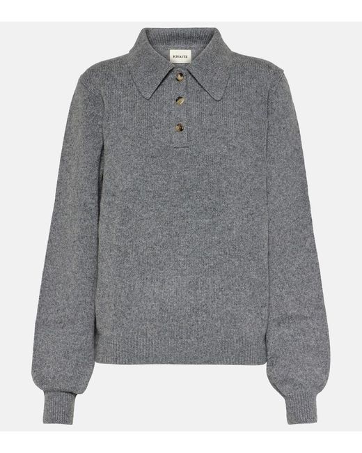 Khaite Gray Joey Cashmere-Blend Polo Sweater