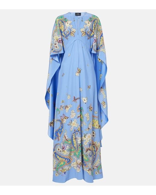 Etro Blue Floral Paisley Silk Gown