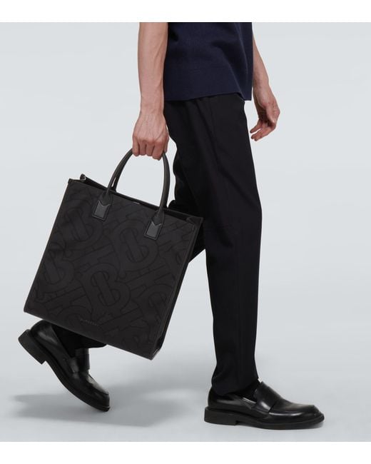 Burberry Denny Checked Tote Bag in Black for Men | Lyst