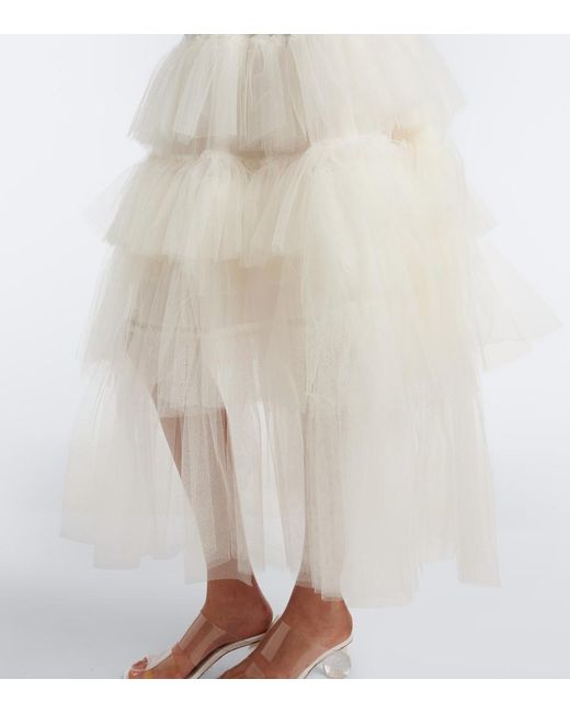 Simone Rocha White Ruffled Tulle Midi Skirt