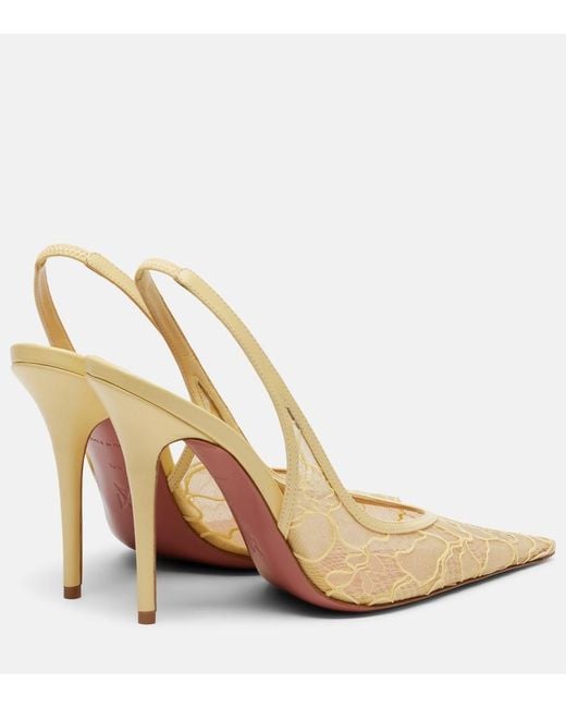AMINA MUADDI Natural Anok Leather-Trimmed Lace Slingback Pumps