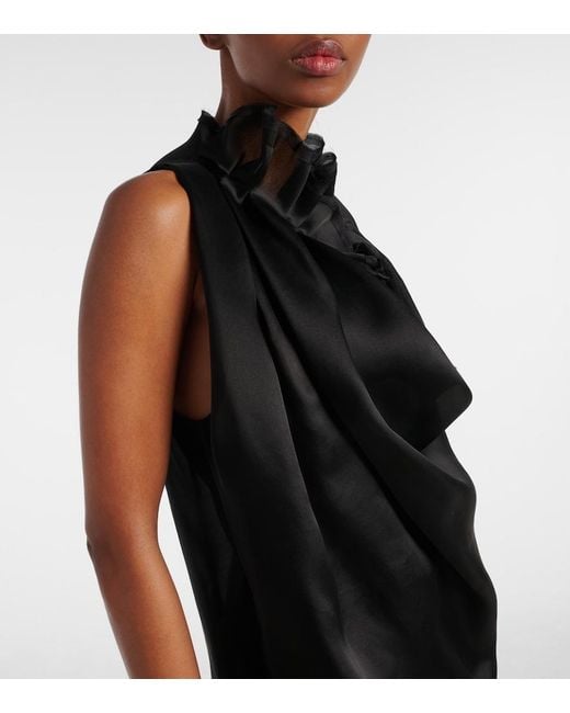 Khaite Black Meegan Draped Silk Top