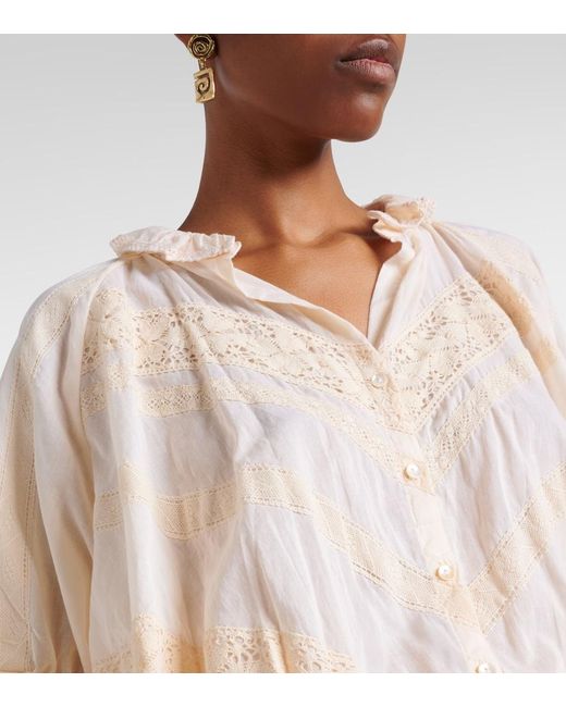 Juliet Dunn Natural Embroidered Cotton Shirt Dress