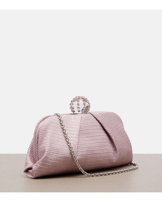Aquazzura Pink Tequila Embellished Canvas Clutch