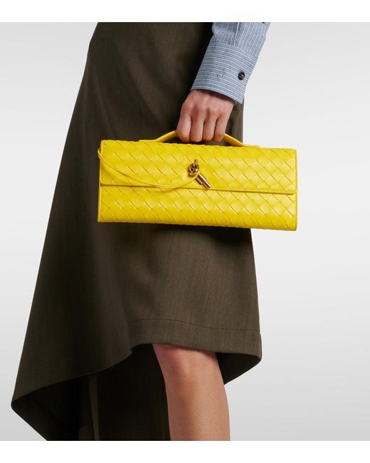 Bottega Veneta Yellow Andiamo Intrecciato Leather Clutch