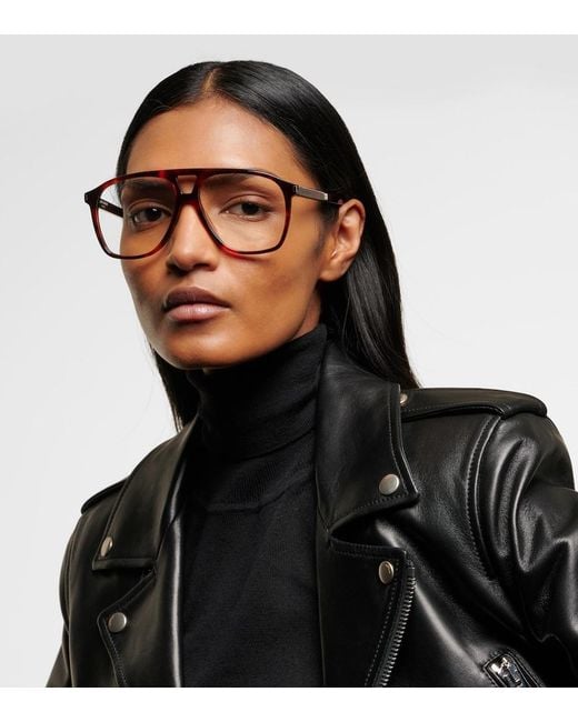 Saint Laurent Brown Acetate Aviator Sunglasses