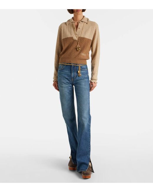 Mules Compensees Jeannette En Daim Et Shearling Chloé en coloris Brown
