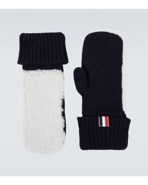 Thom Browne Black Shearling-Trimmed Wool Mittens for men