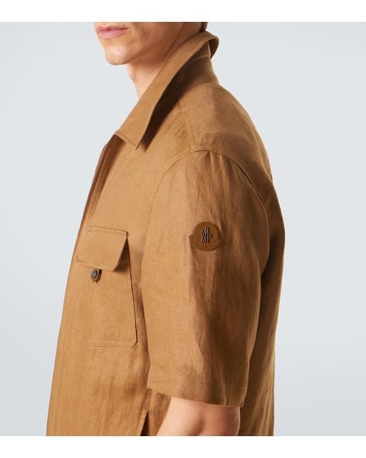 Moncler Brown Linen Twill Zip-Up Shirt for men