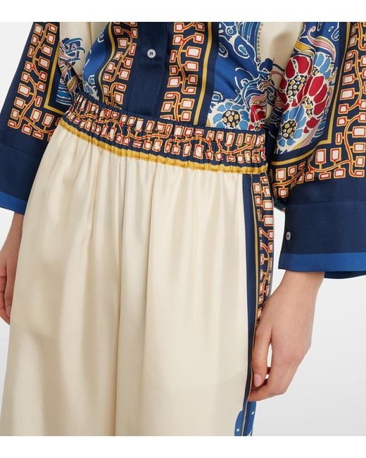 LaDoubleJ Blue Printed Silk Palazzo Pants