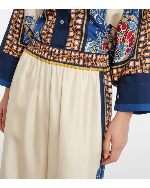 LaDoubleJ Blue Printed Silk Palazzo Pants