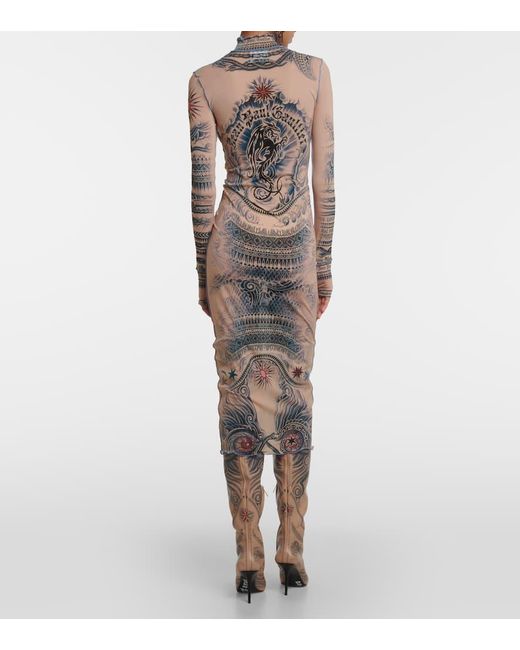 Jean Paul Gaultier Brown Sun Tattoo Printed Stretch-jersey Midi Dress