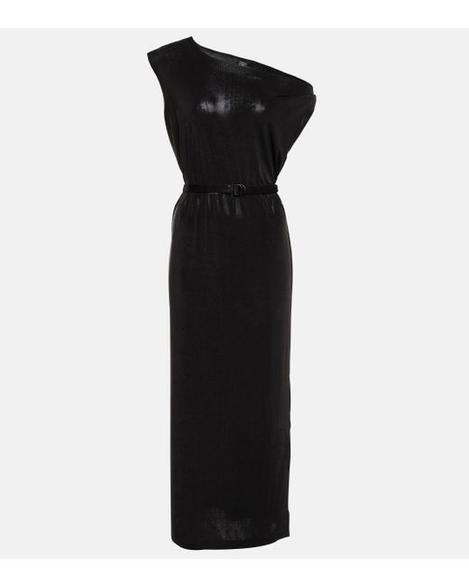 Norma Kamali Black Draped Lame Midi Dress