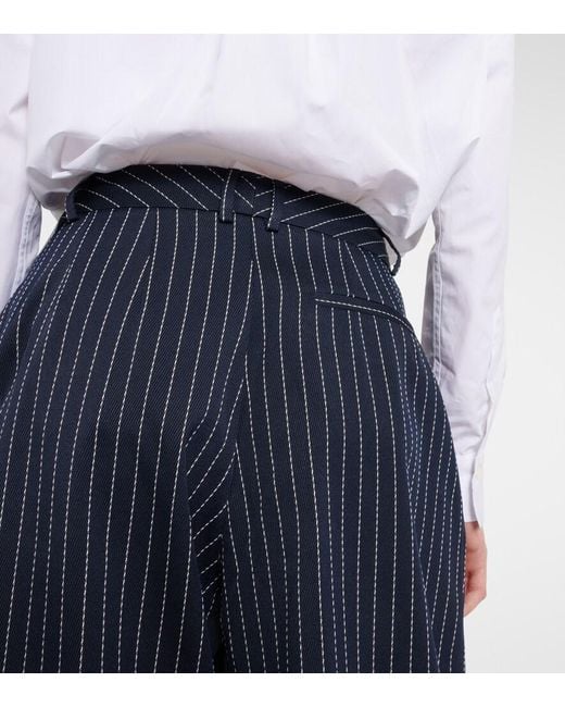 Frankie Shop Blue Pinstripe Ripley Wide-Leg High-Rise Woven-Blend Trousers