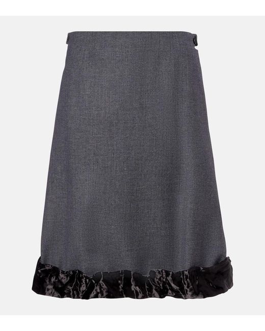 Prada Gray Satin-Trimmed Wool Midi Skirt