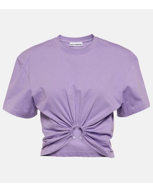 Rabanne Purple Logo Gathered Cotton Jersey T-shirt