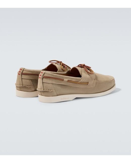 Kiton White Suede Boat Shoes for men