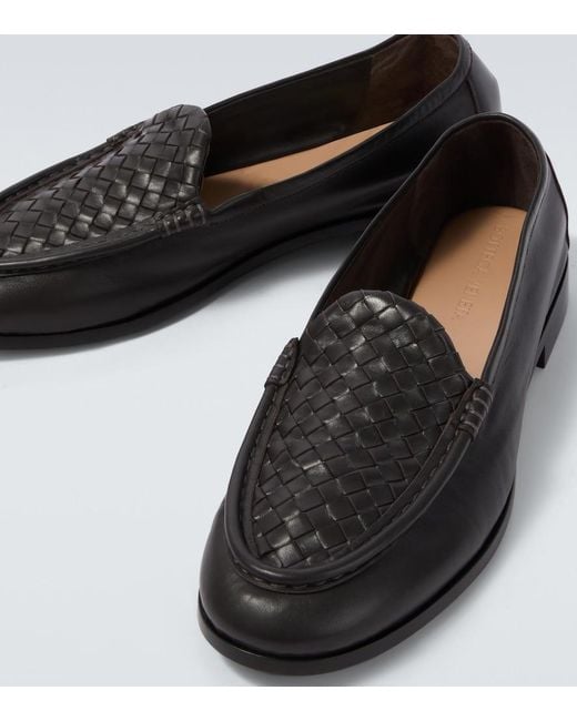 Bottega Veneta Black Silenzio Intrecciato Leather Loafers for men