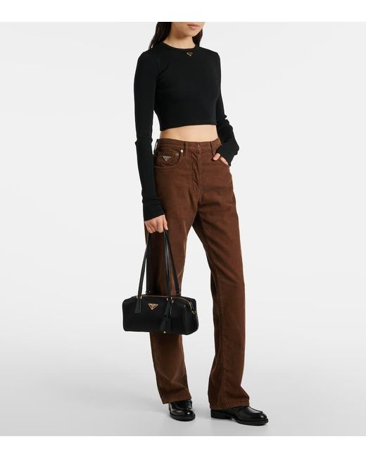 Prada Black Re-Nylon Medium Leather Tote Bag