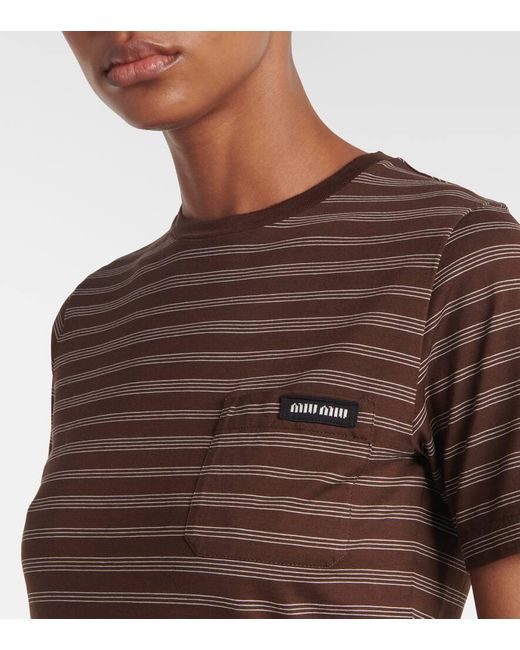 Camiseta De Algodon Miu Miu de color Brown