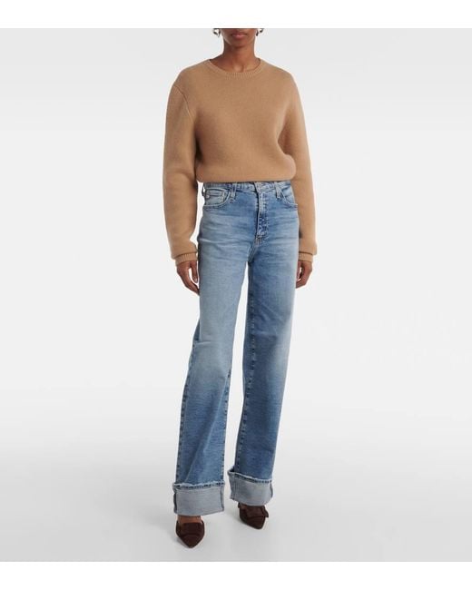 Jeans A Gamba Larga Kora A Vita Alta di AG Jeans in Blue