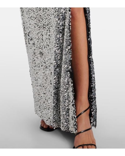 Area Gray One-Shoulder Sequined Gown