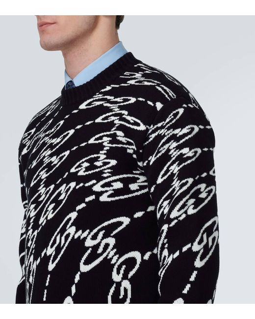 Pullover in jacquard di cotone GG di Gucci in Black da Uomo