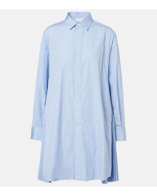 Sacai Blue Striped Cotton Poplin Shirt Dress
