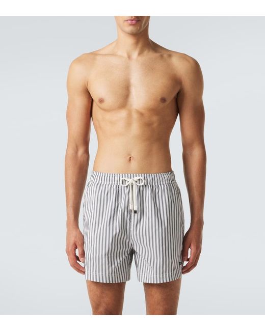 Zegna White Striped Swim Trunks for men
