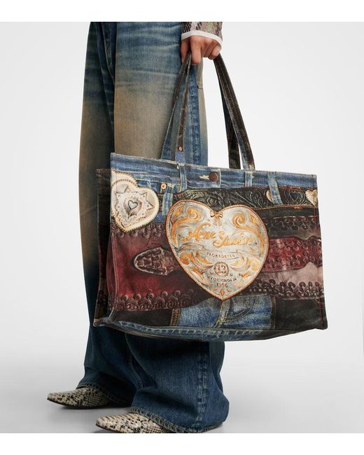 Acne Black Embossed Canvas Tote Bag