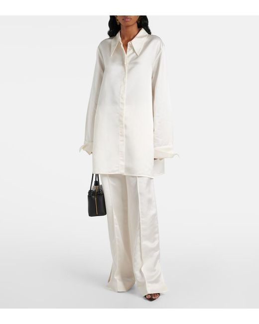 Jil Sander White High-Rise Satin Wide-Leg Pants