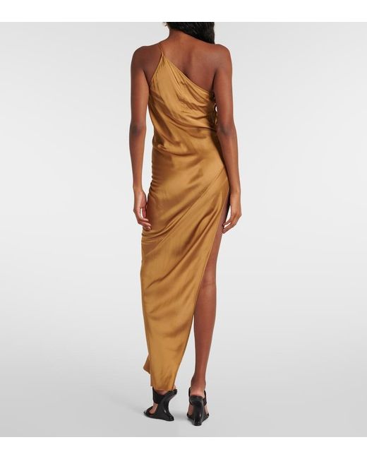 Rick Owens Metallic Taco One-Shoulder Tie-Embellished Satin Dress