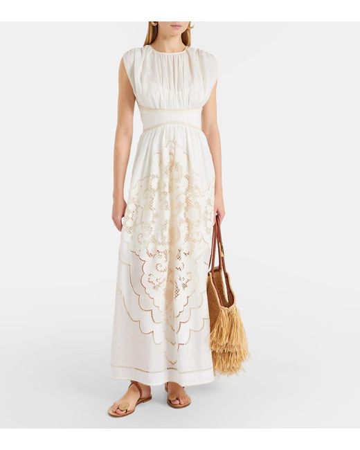 Zimmermann White Daylight Embroidered Linen Maxi Dress
