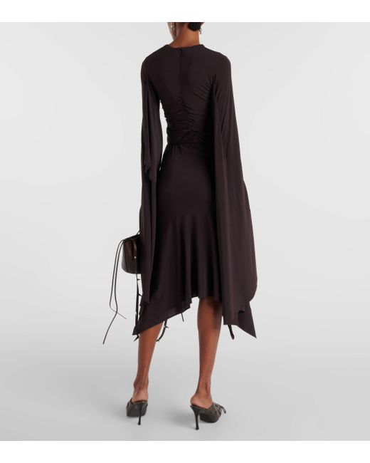 Acne Brown Gathered Jersey Midi Skirt