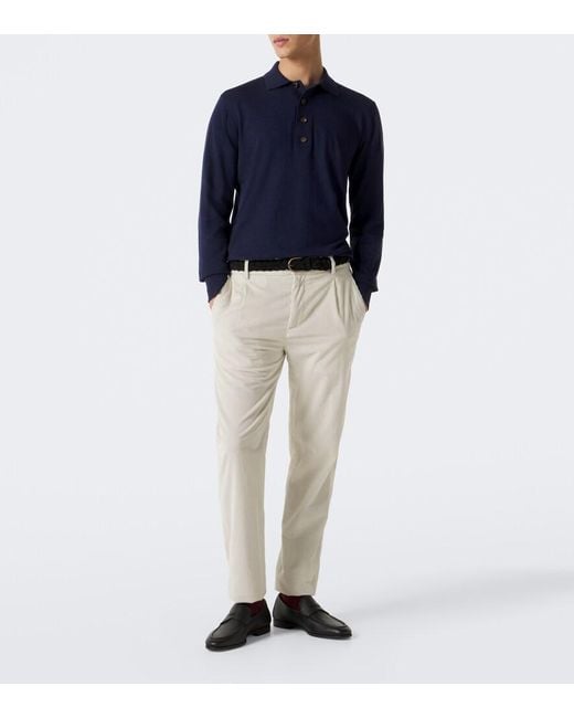 Eleventy Blue Cotton And Cashmere Polo Sweater for men