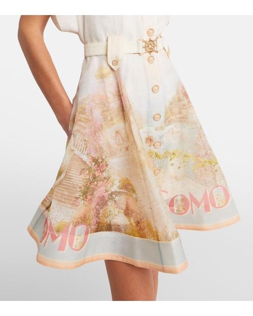 Zimmermann Natural Como Printed Linen And Silk Shirt Dress