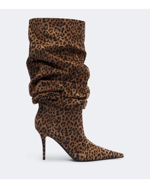 AMINA MUADDI Brown Anok Leopard-Print Suede Knee-High Boots