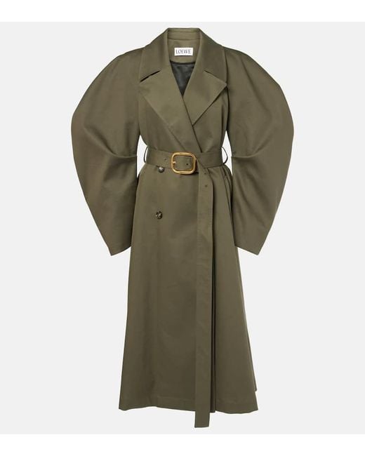 Loewe Green Belted Cotton Drill Trench Coat