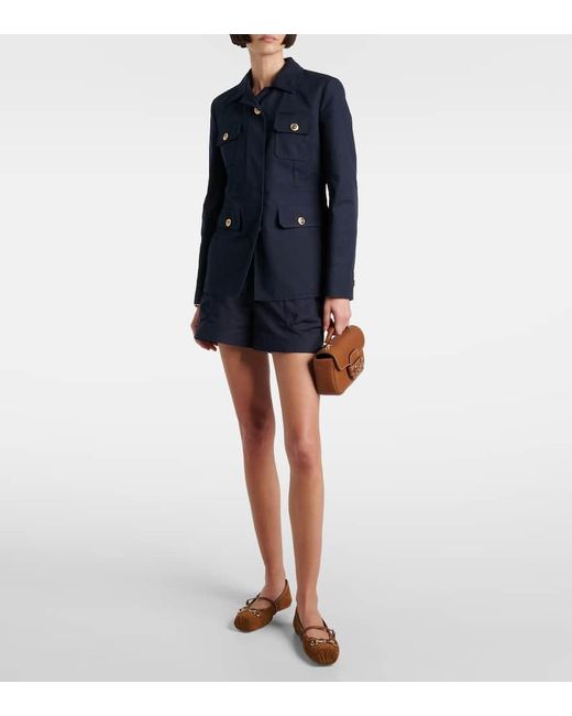 Gucci Blue Cotton Canvas Jacket With Embroidery