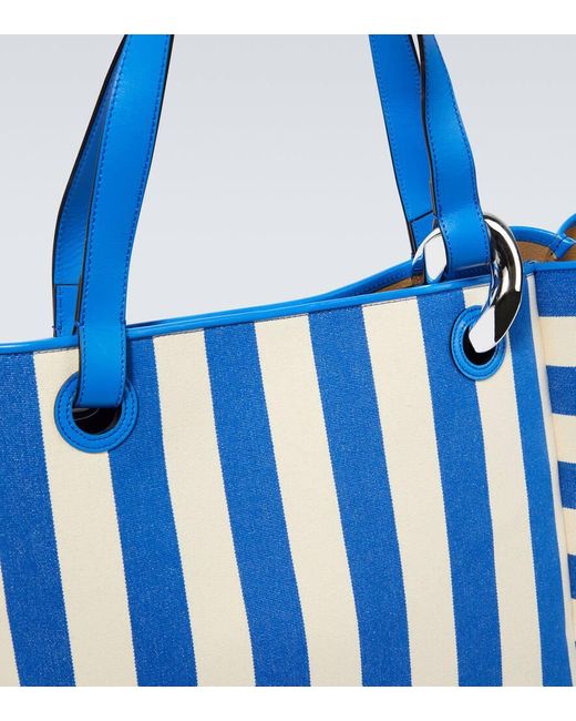 J.W. Anderson Blue Striped Leather-trimmed Canvas Tote Bag for men